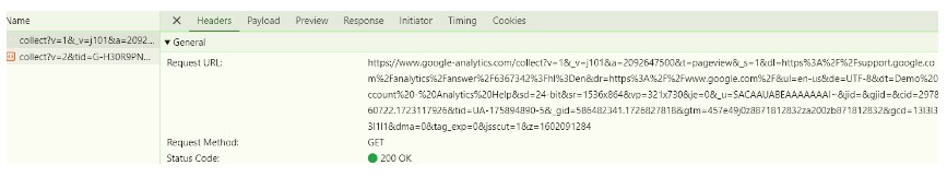 network tab for measurement id